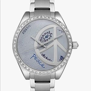 Fossil silver watch with peace sign